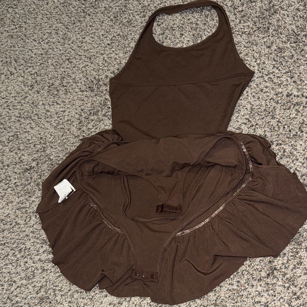 Brown Ruffled Halter Dress - Picture 3 of 4